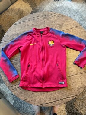 Authentic Youth Red Nike FC Barcelona dri-fit Zip up Jacket with Blue Accents